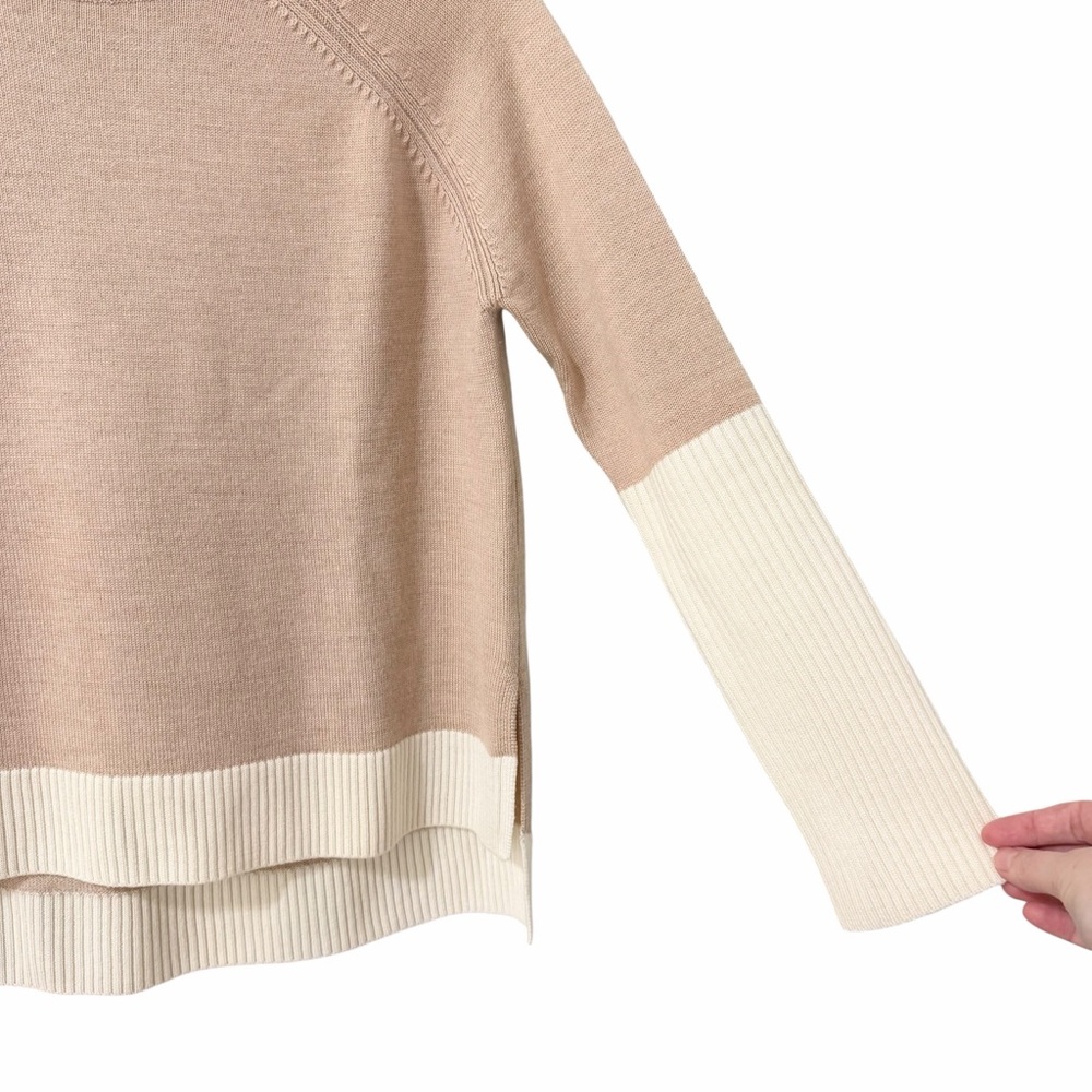 AMOUR VERT Merino Wool Colorblock Sweater Tan Cream Size XS - Picture 4 of 10